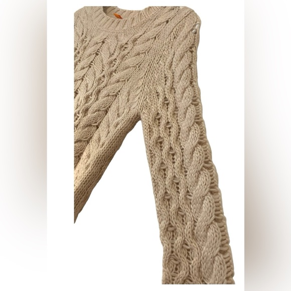 Joe Fresh Cable Knit Sweater Chunky XS Cream Beige Cozy Preppy  3/4 Sleeve - Picture 2 of 6